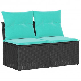 Garden Sofa Set Black PE Rattan, Powder-Coated Steel, F...