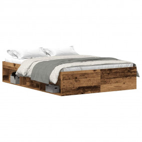 Bed Frame Old Wood Engineered Wood, Solid Pine Full Rec...