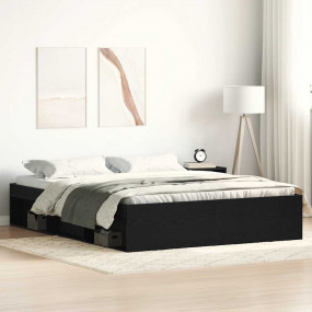 Bed Frame Black Oak Engineered Wood Double Bed Frame