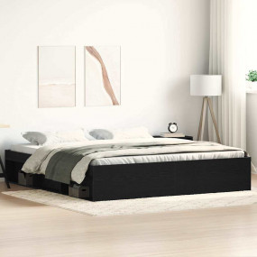 Bed Frame Black Oak Engineered wood, solid pine wood, p...