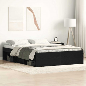 Bed Frame Black Oak Engineered Wood Small Double Bed Fr...