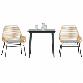 Garden Dining Set Brown table, black chairs, light grey...