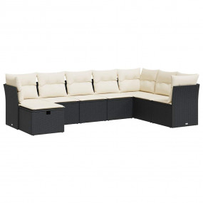Garden Sofa Set Black, Cream White PE Rattan, Powder-Co...