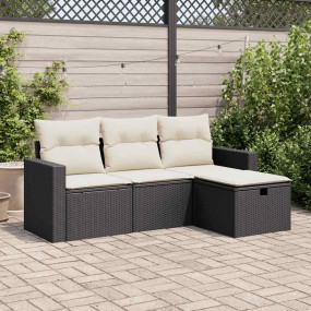 Garden Sofa Set Black PE Rattan, Powder-Coated Steel