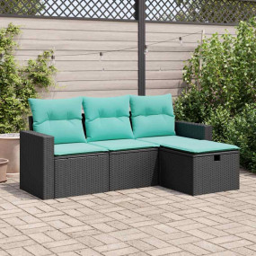 Garden Sofa Set Black PE Rattan 4 Piece Set Removable C...