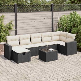 Garden Sofa Set Black PE Rattan Large Adjustable Feet