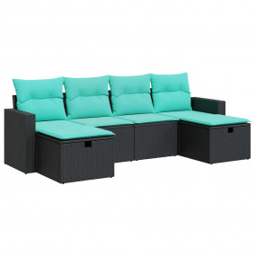 Garden Sofa Set Black and Blue PE Rattan and Powder-Coa...