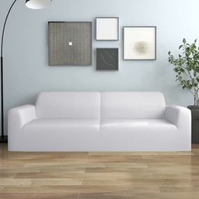 Couch Slipcover White Polyester jersey Fits most 3-seat...