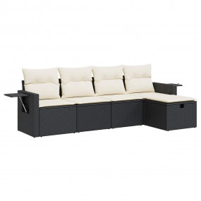 Garden Sofa Set Black PE rattan 5 Piece Adjustable Feet