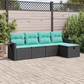 Garden Sofa Set Black PE rattan 5-piece Removable Cover...