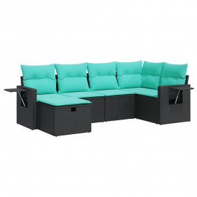Garden Sofa Set Black, Blue PE Rattan, Powder-Coated St...