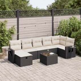 Garden Sofa Set Black PE Rattan, Powder-Coated Steel, T...