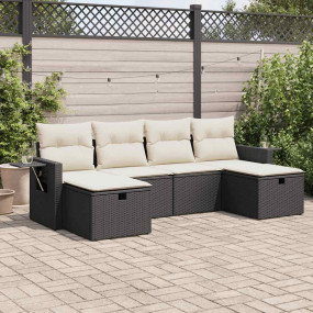 Garden Sofa Set Black PE rattan 6 Piece Adjustable Feet