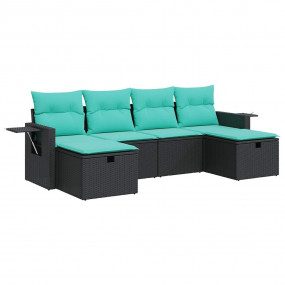 Garden Sofa Set Black, Blue PE Rattan, Powder-Coated St...