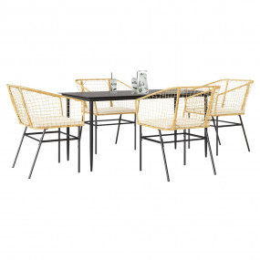 Patio Dining Set Brown Poly Rattan Medium Removable Cov...