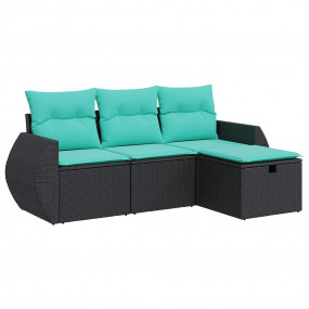 Garden Sofa Set Black PE Rattan Adjustable Feet Garden ...