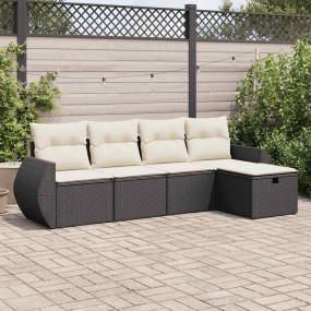 Garden Sofa Set Black PE Rattan 5 Piece Set Modular