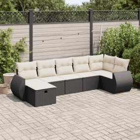 Garden Sofa Set Black PE rattan 7 Piece Adjustable Feet