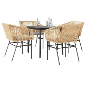 Garden Dining Set Brown PE Rattan 4-seater Removable Co...