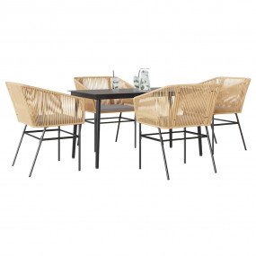 Garden Dining Set Table: Black, Chair: Brown, Cushions:...