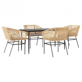 Garden Dining Set Black PE rattan 4-Seater Removable Co...
