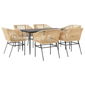 Garden Dining Set Brown PE Rattan 6-Seater UV-resistant...