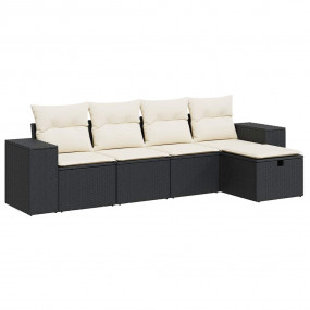 Garden Sofa Set Black PE Rattan, Powder-coated Steel, P...