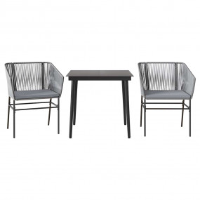 Garden Dining Set Gray Poly rattan 2-seater Removable C...