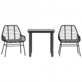 Garden Dining Set Black Poly Rattan 2-seater