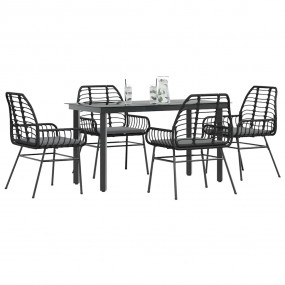 Garden Dining Set Black PE Rattan 4-seater Removable Co...
