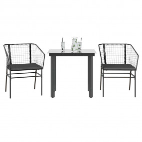 Garden Dining Set Black Poly Rattan Two-Seater Removabl...