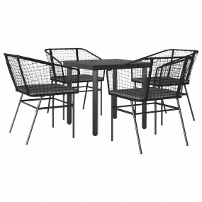 Garden Dining Set Black Poly Rattan 5 Piece Set Removab...