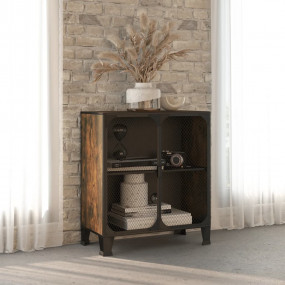Storage Cabinet Rustic brown Metal and MDF Medium Stora...
