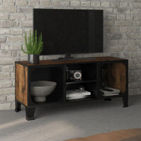 TV Cabinet Rustic brown MDF, Metal Large Rustic Brown T...