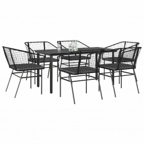 Garden Dining Set Black PE Rattan 6-seater Removable Co...