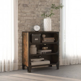 Storage Cabinet Rustic brown Metal and MDF Compact Cabi...