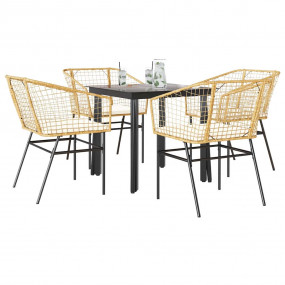 Garden Dining Set Brown PE Rattan 4-Seater Durable