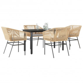 Garden Dining Set Brown PE rattan 4-seater UV-resistant...