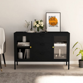Sideboard Black Steel, tempered glass Medium Sideboard