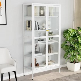 Display Cabinet White Steel, Tempered Glass Large Displ...