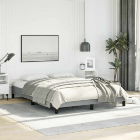 Bed Frame Light Gray Polyester, Plywood, Engineered Woo...