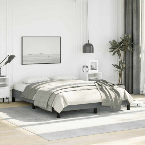 Bed Frame Dark Grey Polyester, Plywood, Engineered Wood...