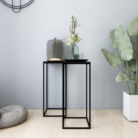 Side Table Set of 2 Black Steel, Engineered wood Durabl...