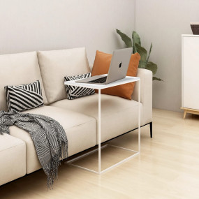 Side Table White Engineered Wood, Iron Compact Durable