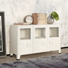 Sideboard White Metal and Glass Medium Shelving Sideboa...