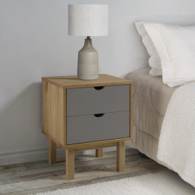 Bedside Cabinet Brown and Gray Solid Pine Wood and Engi...