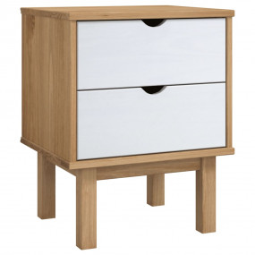Bedside Cabinet Brown and White Solid Pine Wood, Engine...