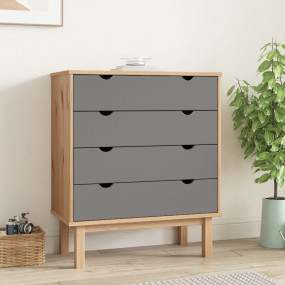 Drawer Cabinet Brown and Grey Solid Pine Wood, Engineer...