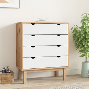Drawer Cabinet Brown and White Solid Pine Wood Medium C...