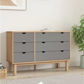 Drawer Cabinet Brown and Grey Solid Pine Wood, Engineer...